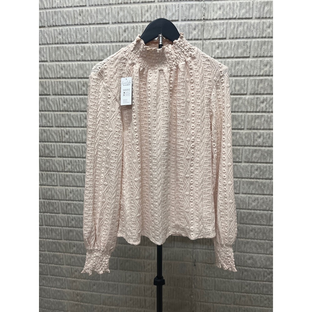 Cupshe Peach Eyelet Smocked Mock Neck Long Sleeve Blouse CAA04B4J002GG Medium